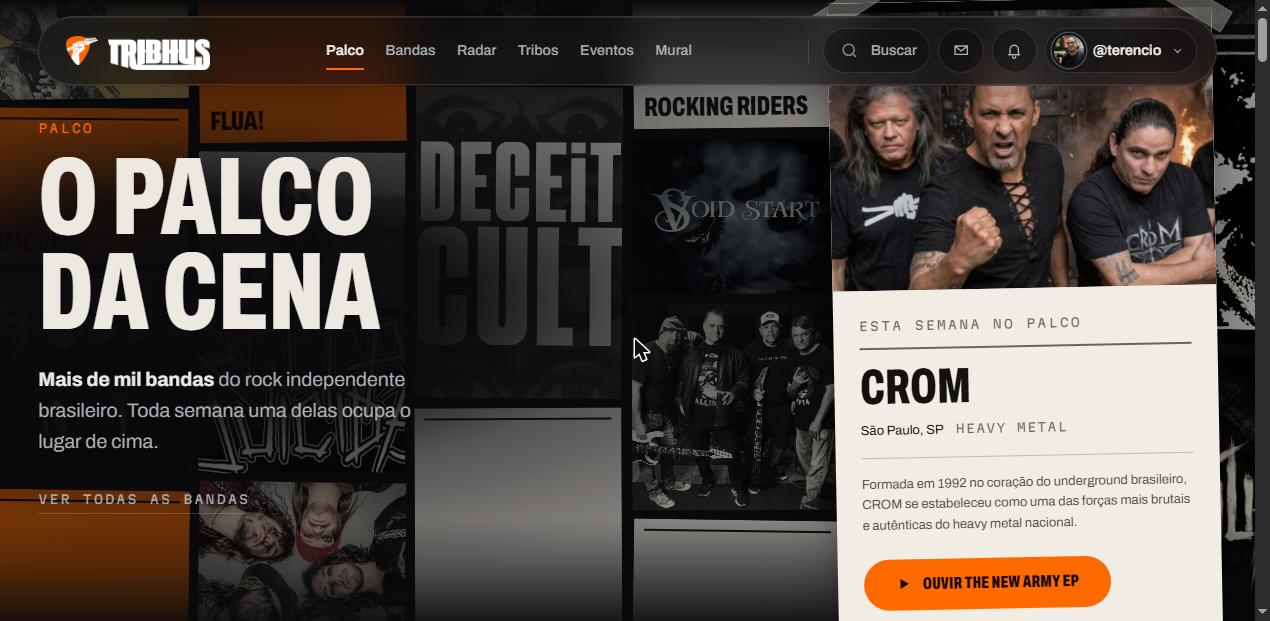 Tela da Tribhus: rede social de música
