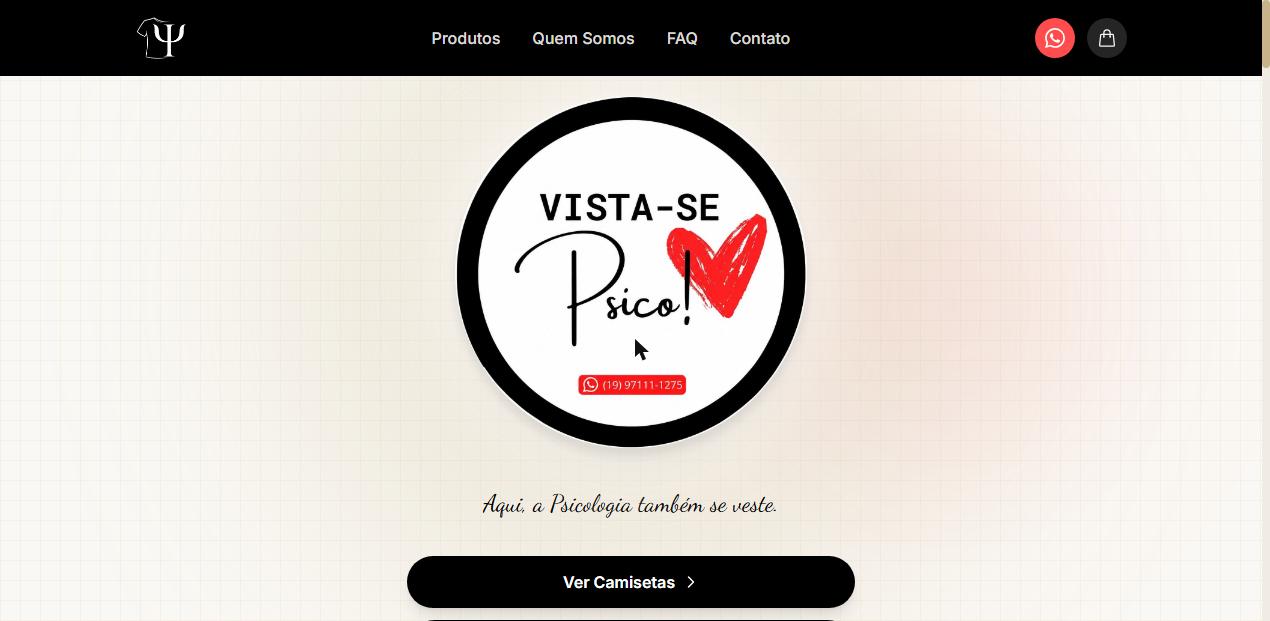 Tela da Vista-se Psico: loja de camisetas de psicologia